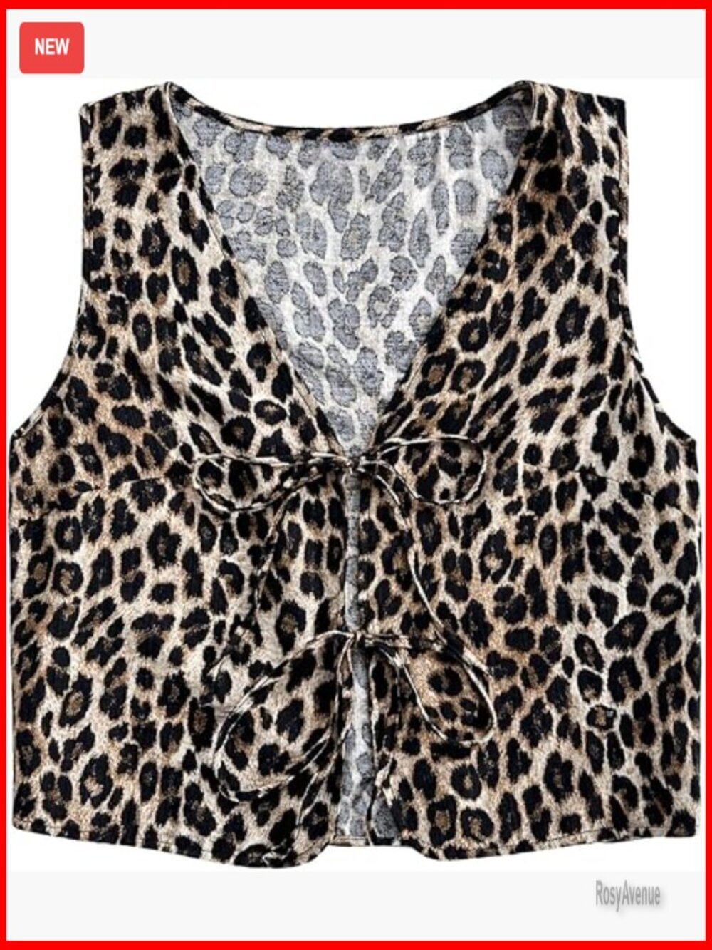 Y2k Leopard Print Vest Crop Top Sleeveless V Neck Tie Front Tank